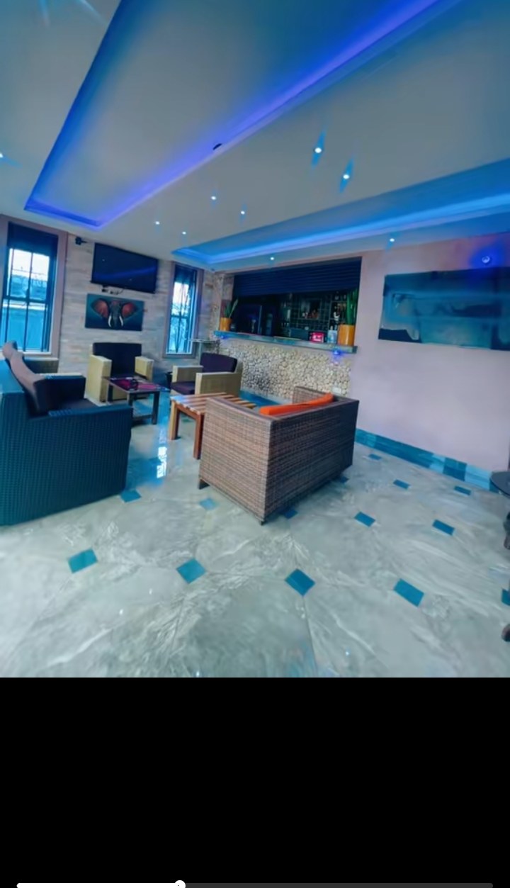 Bar lounge with blue lighting